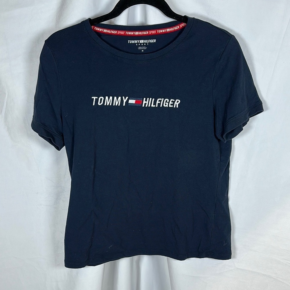 Tommy Hilfiger Blue and White Crop T-Shirt